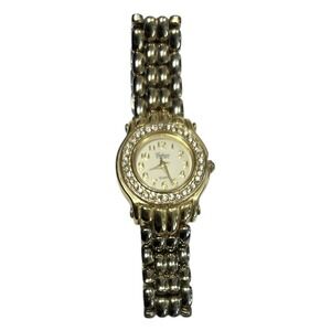 Vintage GALAXIE By ELGIN Goldtone Crystal Bezel Quartz Bracelet Watch NLN406